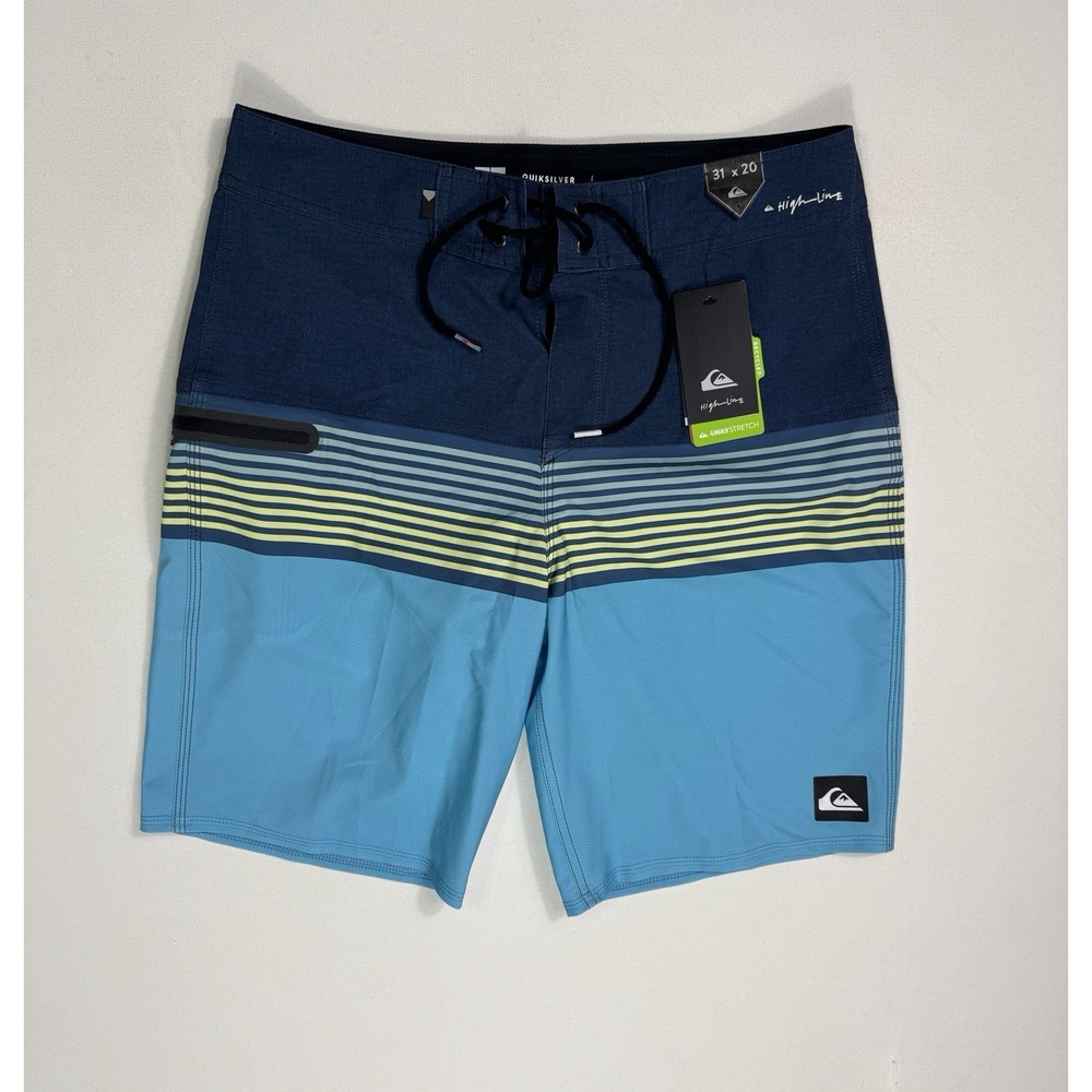 Quiksilver Highline Division 20 Boardshorts Men 31 Blue Striped DryFlight NWT